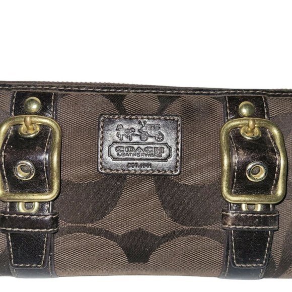 *COACH Signature Canvas Brown Zip Around Wallet - Picture 2 of 5